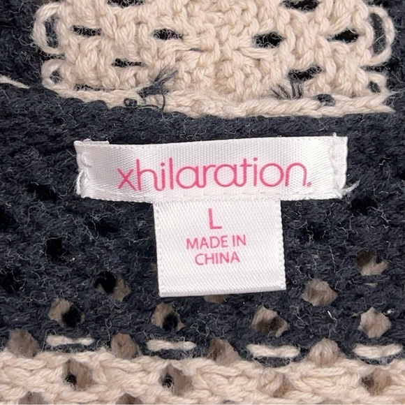 Large Beige Black Crochet Knit Half Sleeve Shrug Sweater Cotton Open Front - Picture 10 of 12